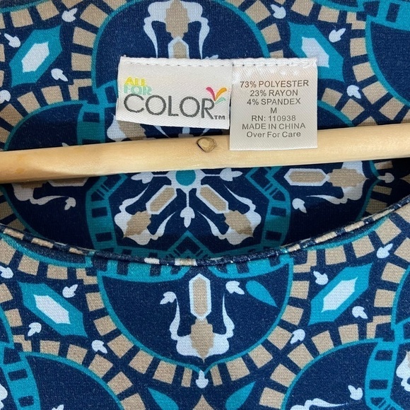 All For Color 3/4 Sleeve Tile Print Shift Dress - Picture 5 of 8